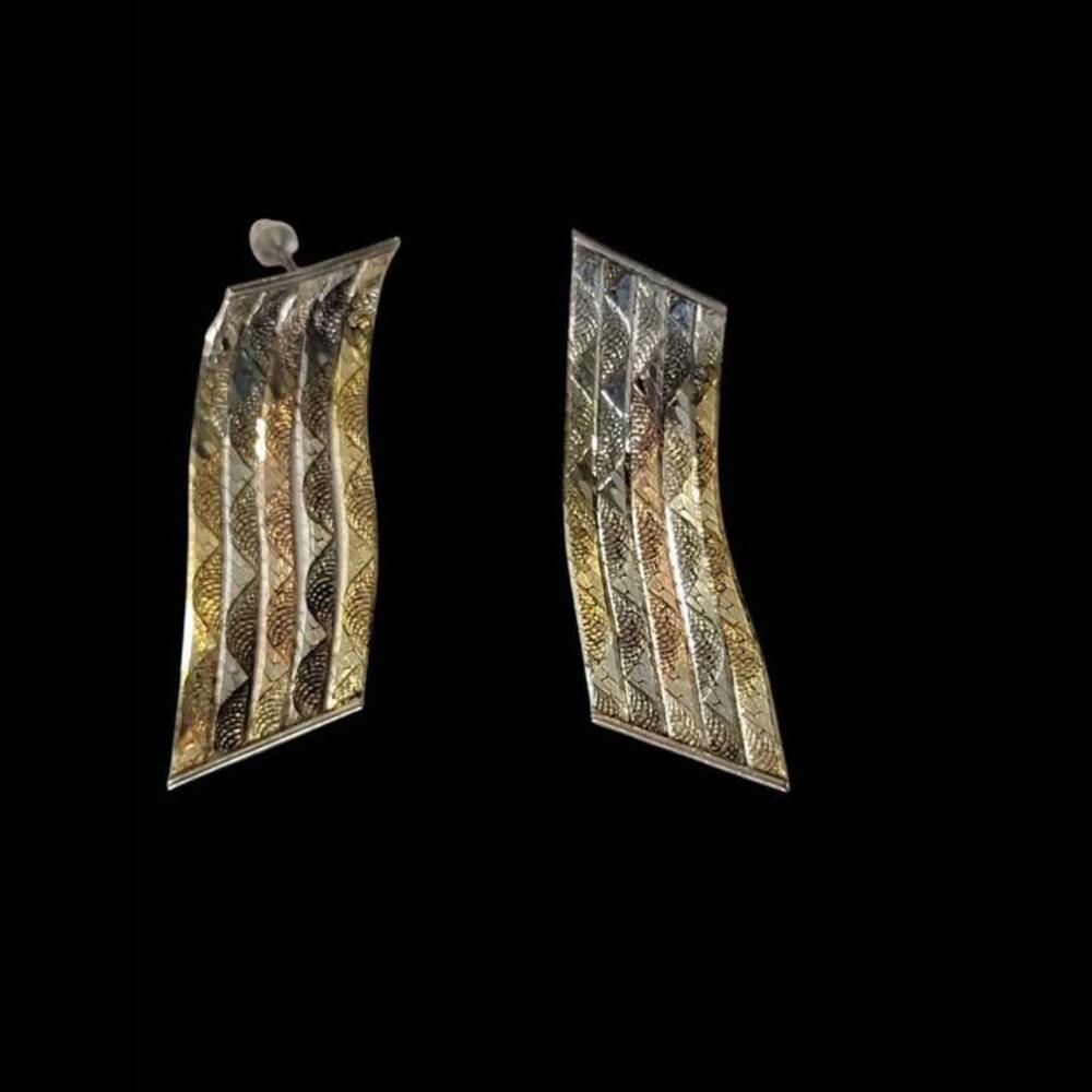 Vintage Sterling Silver and Gold Tricolor Ombre Chain Earrings
